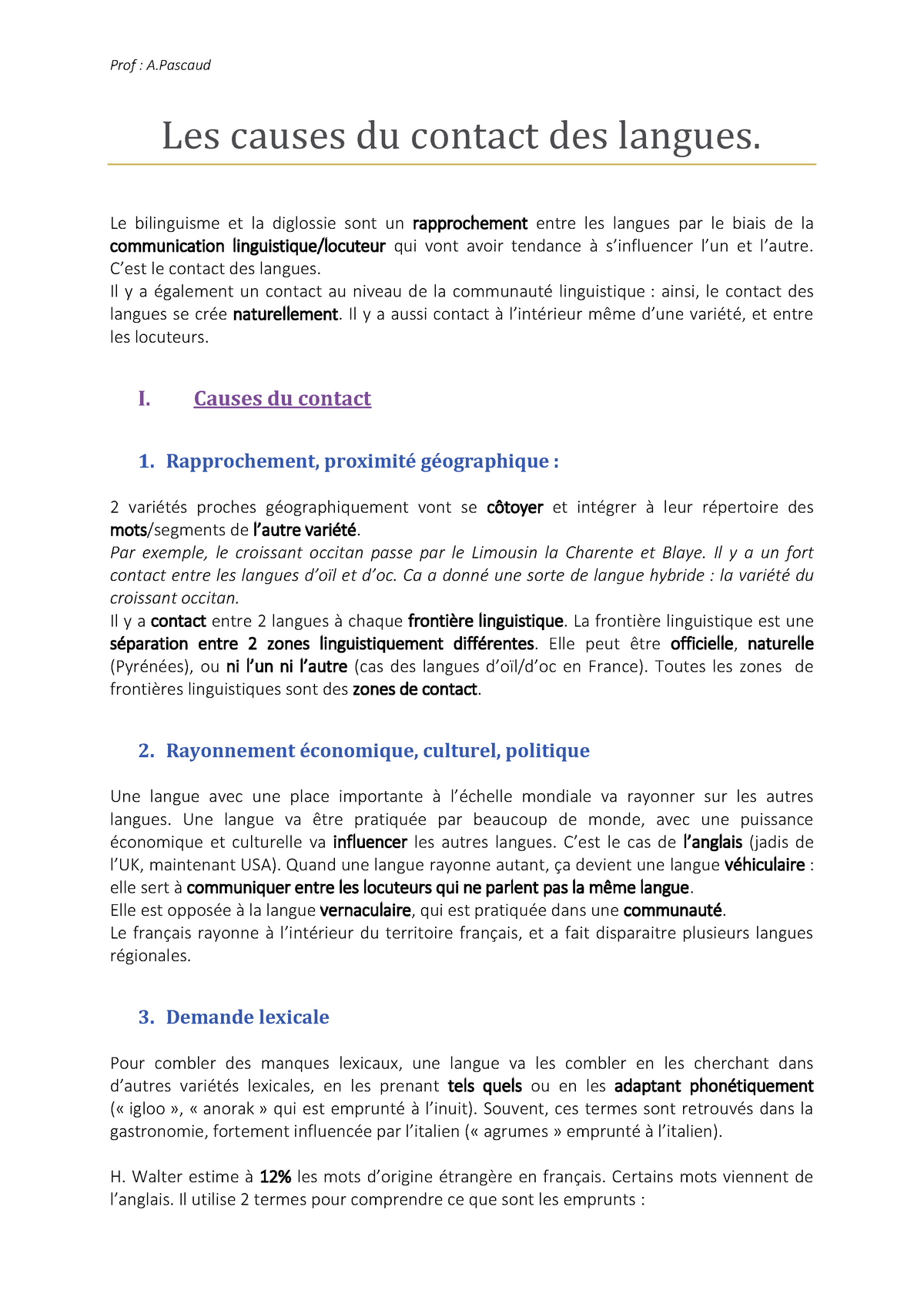 dissertation de contact des langues