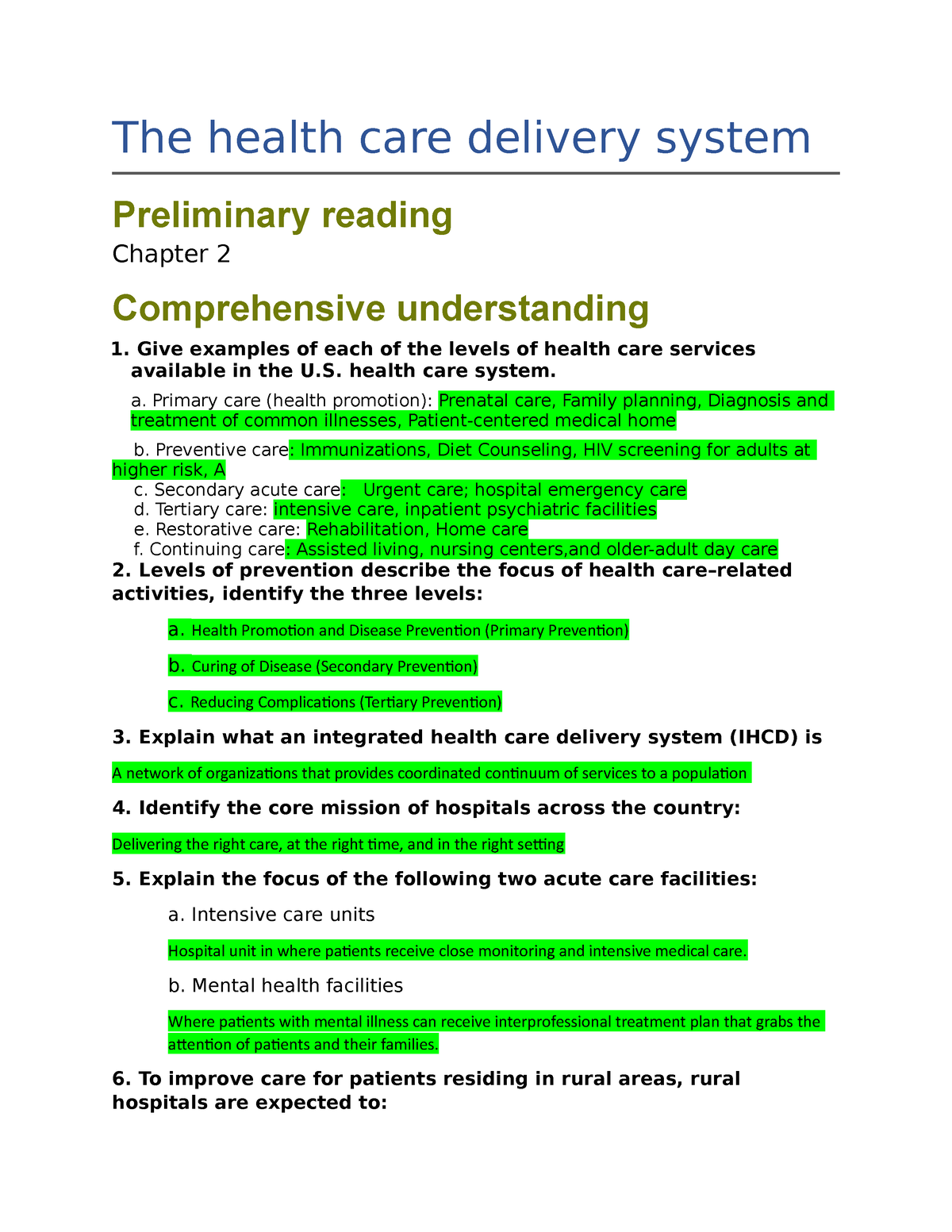 health care delivery system essay