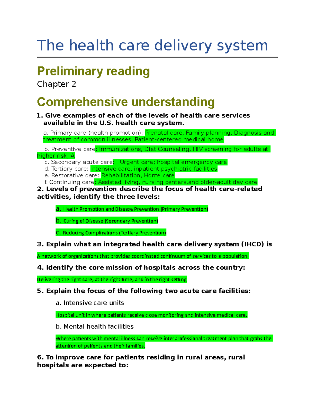 Chapter 2 The Health Care Delivery System The Health Care Delivery 