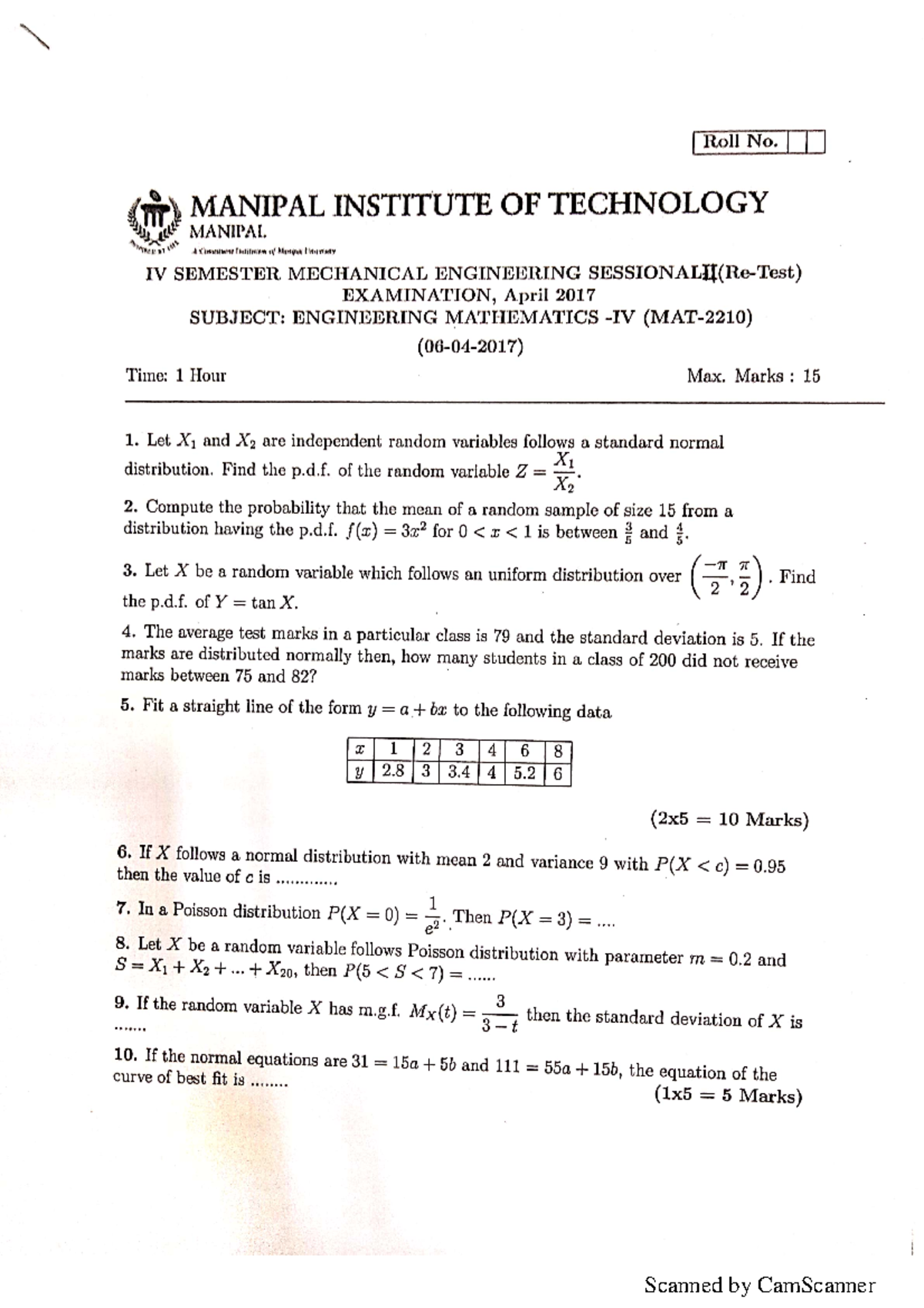 Previous Question Papers - Engineering Mathematics - IV - Studocu