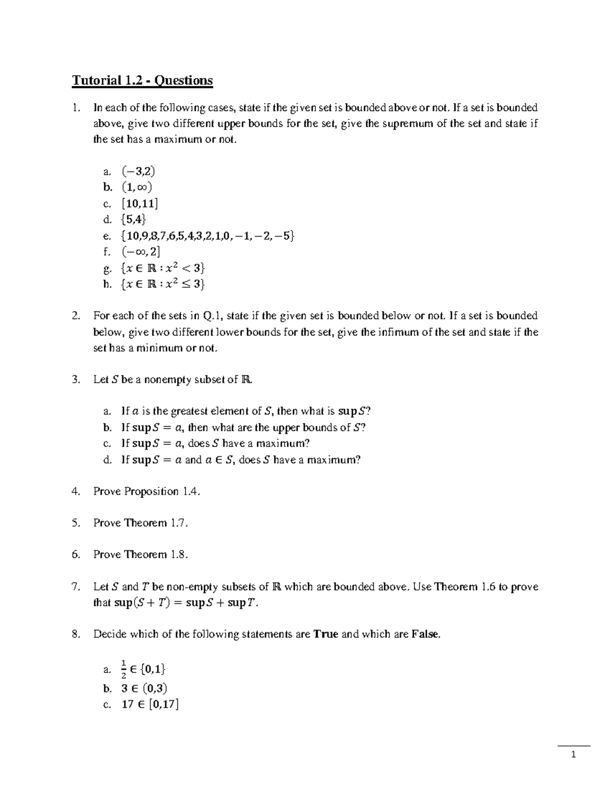 Tutorial+1 - Tutorial questions - 1 Tutorial 1 - Questions In each of ...