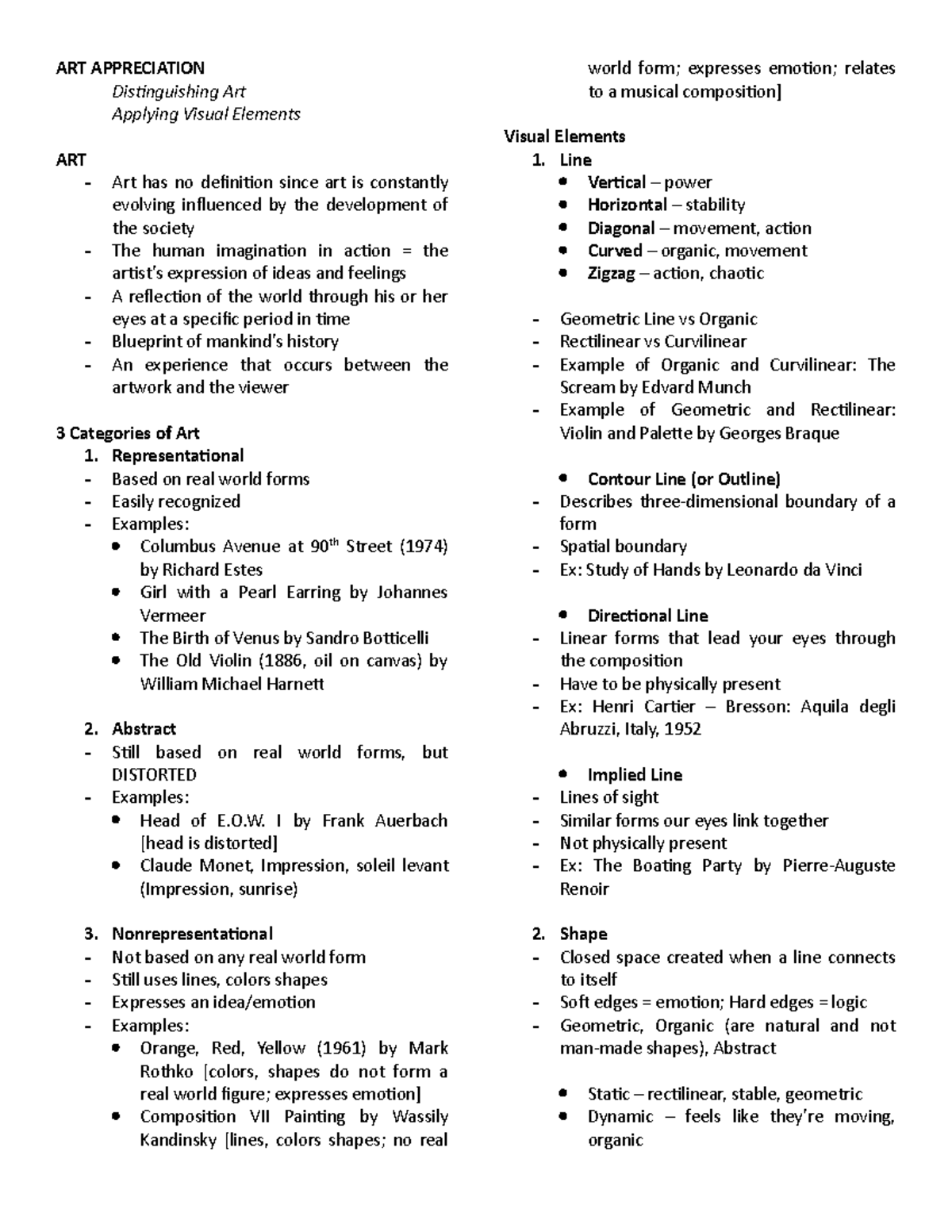 ART APP - art app notes - ART APPRECIATION Distinguishing Art Applying ...