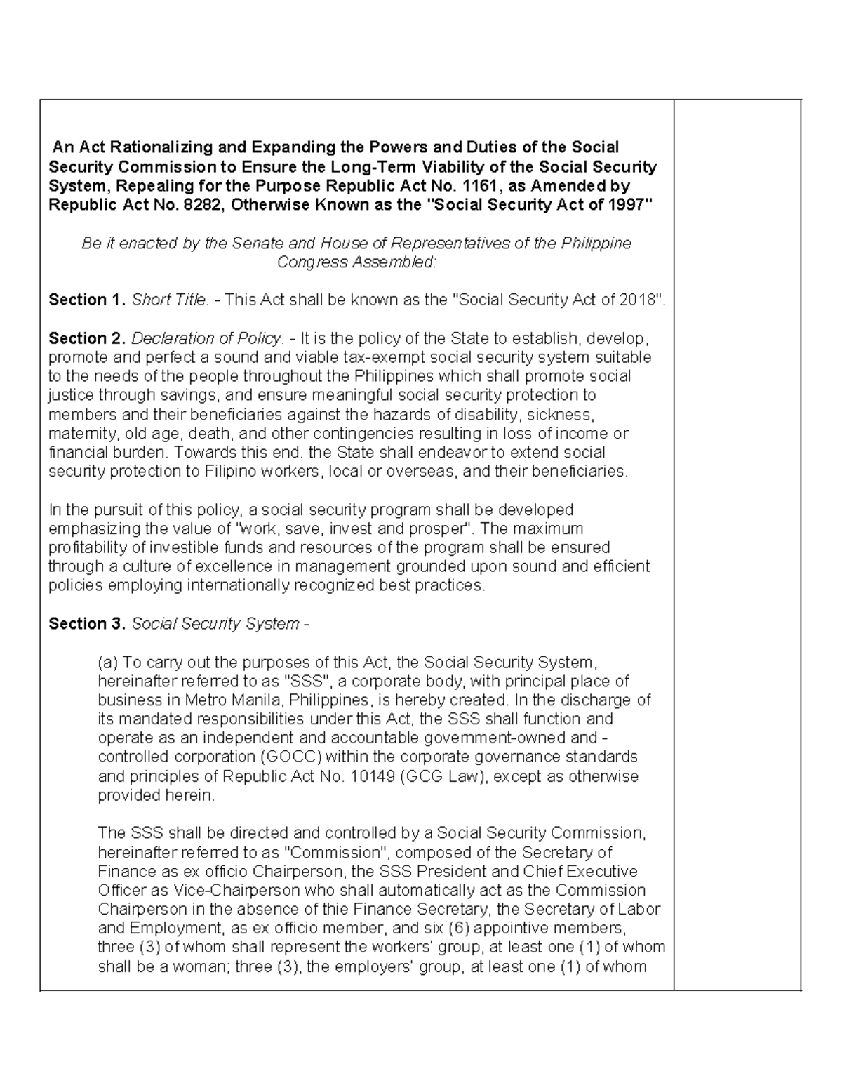 Social security law - An Act Rationalizing and Expanding the Powers and ...