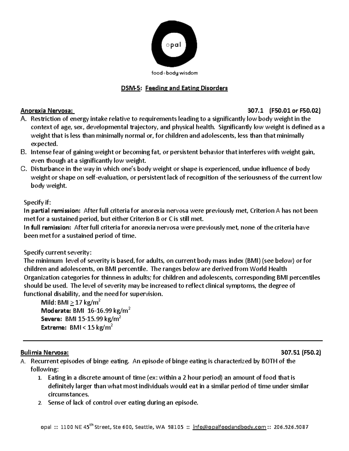 Copia di Eating disorders DSM V - DSM-5: Feeding and Eating Disorders ...