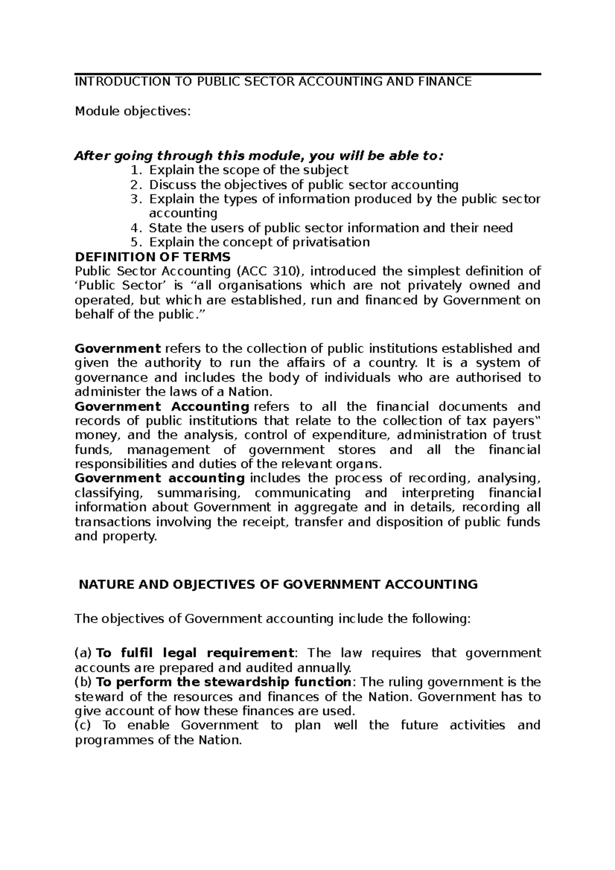 Introduction TO Public Sector Accounting AND Finance INTRODUCTION TO