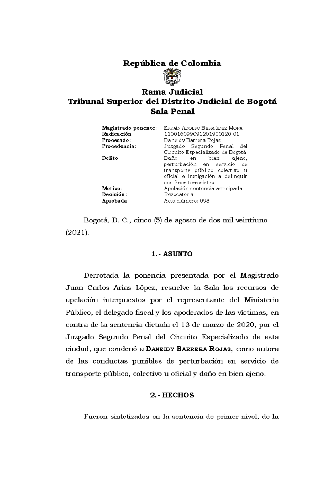 EPA Colombia - Sentencia 2A Instancia - República de Colombia Rama