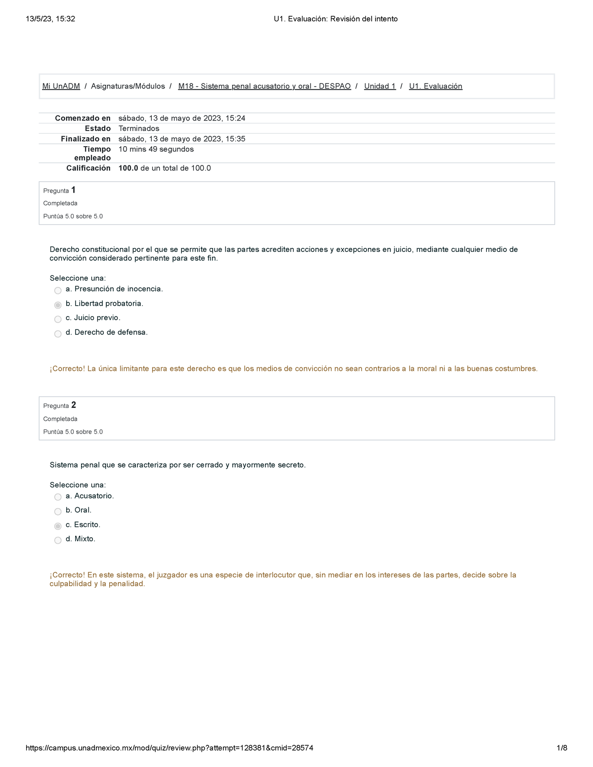 U1. Evaluación Revisión Del Intento - Mi UnADM / Asignaturas/Módulos ...