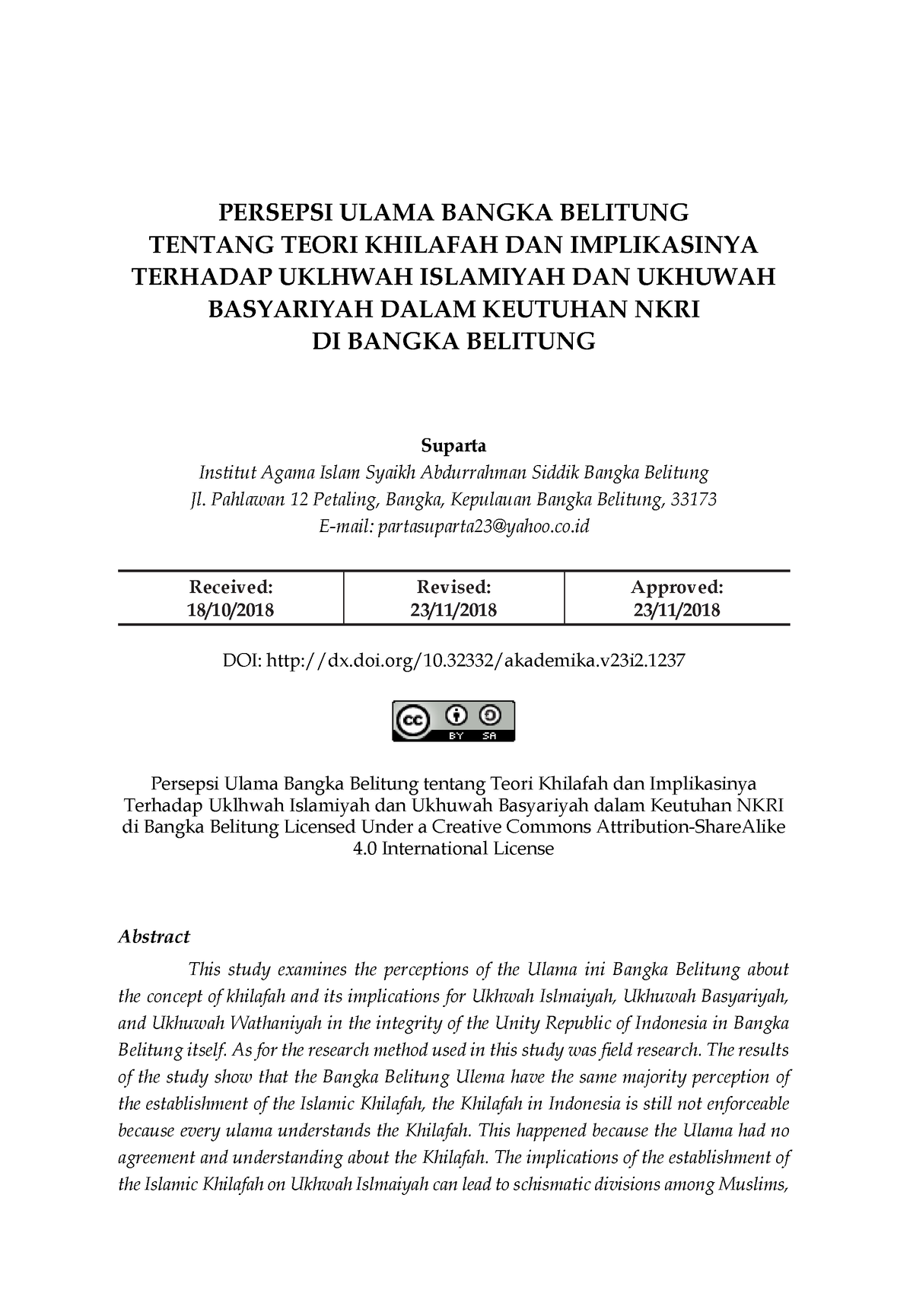 Jurnal KB 4 1 - Gaskuy - PERSEPSI ULAMA BANGKA BELITUNG TENTANG TEORI ...