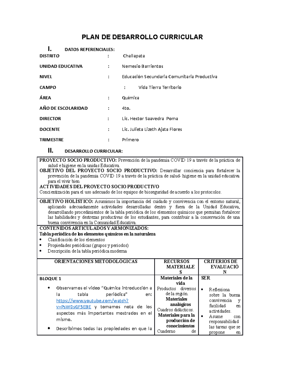 1 PDC - adkjfnljashnlsjanljsan - PLAN DE DESARROLLO CURRICULAR I. DATOS ...