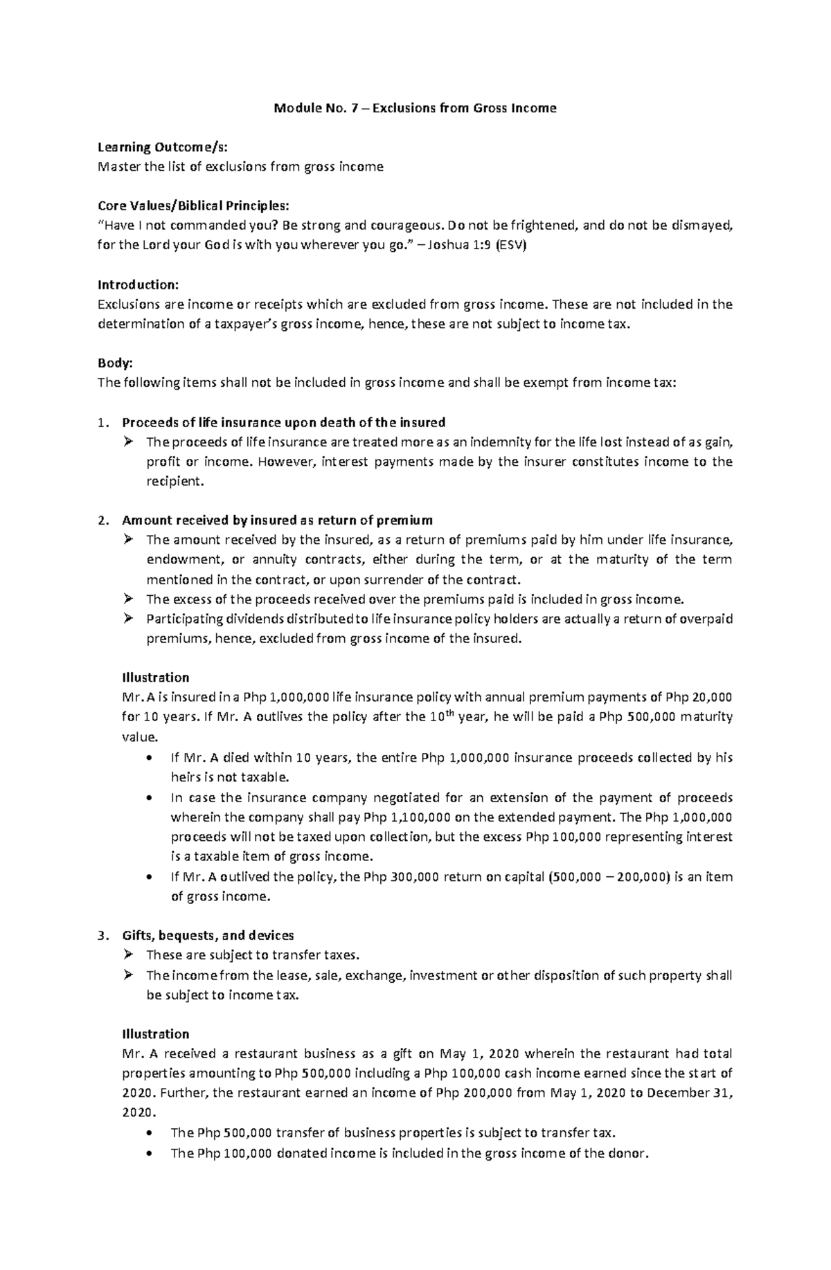 Module 7 Exclusions from Gross Module No. 7 Exclusions
