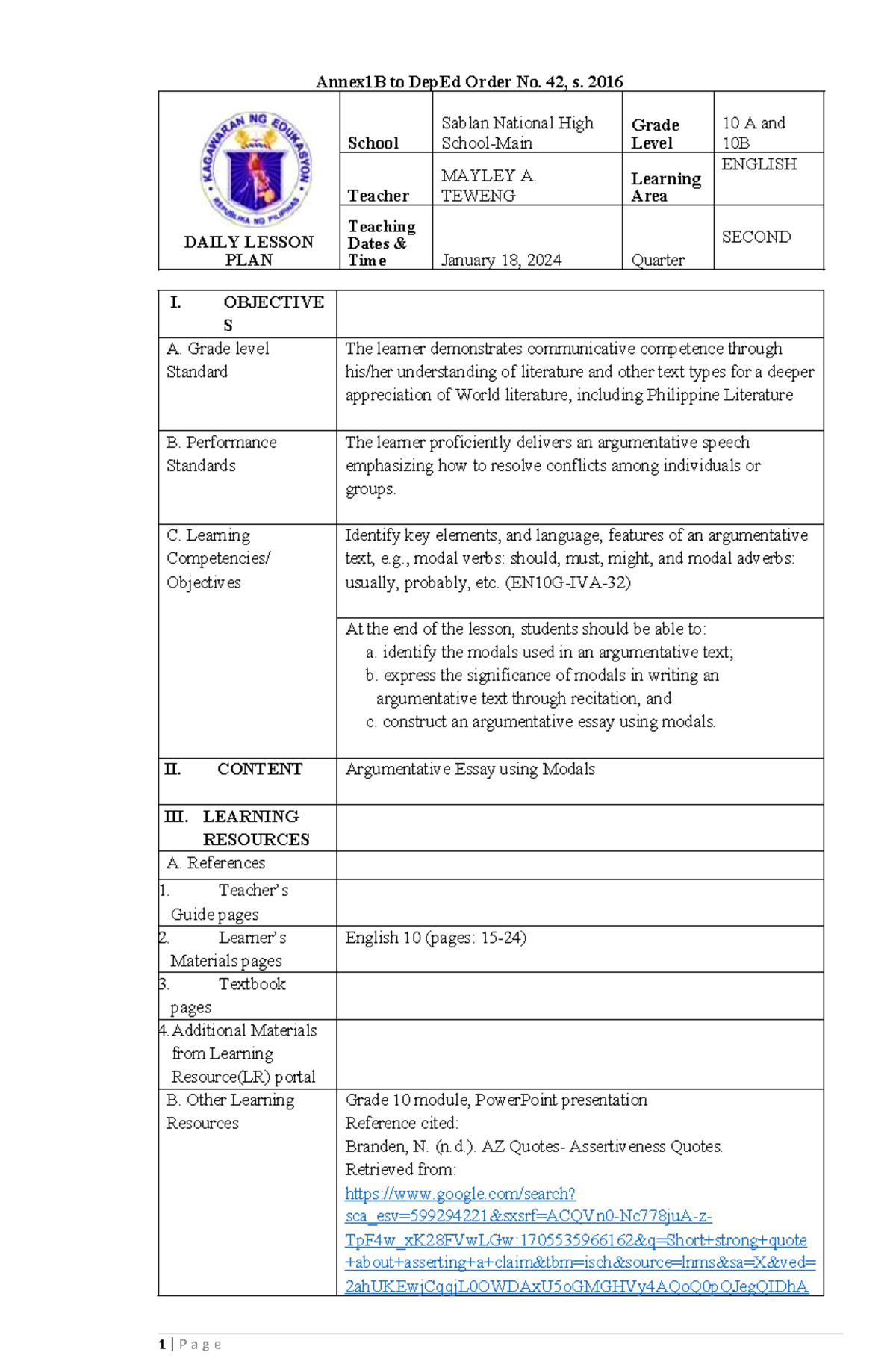 example of argumentative essay using modals