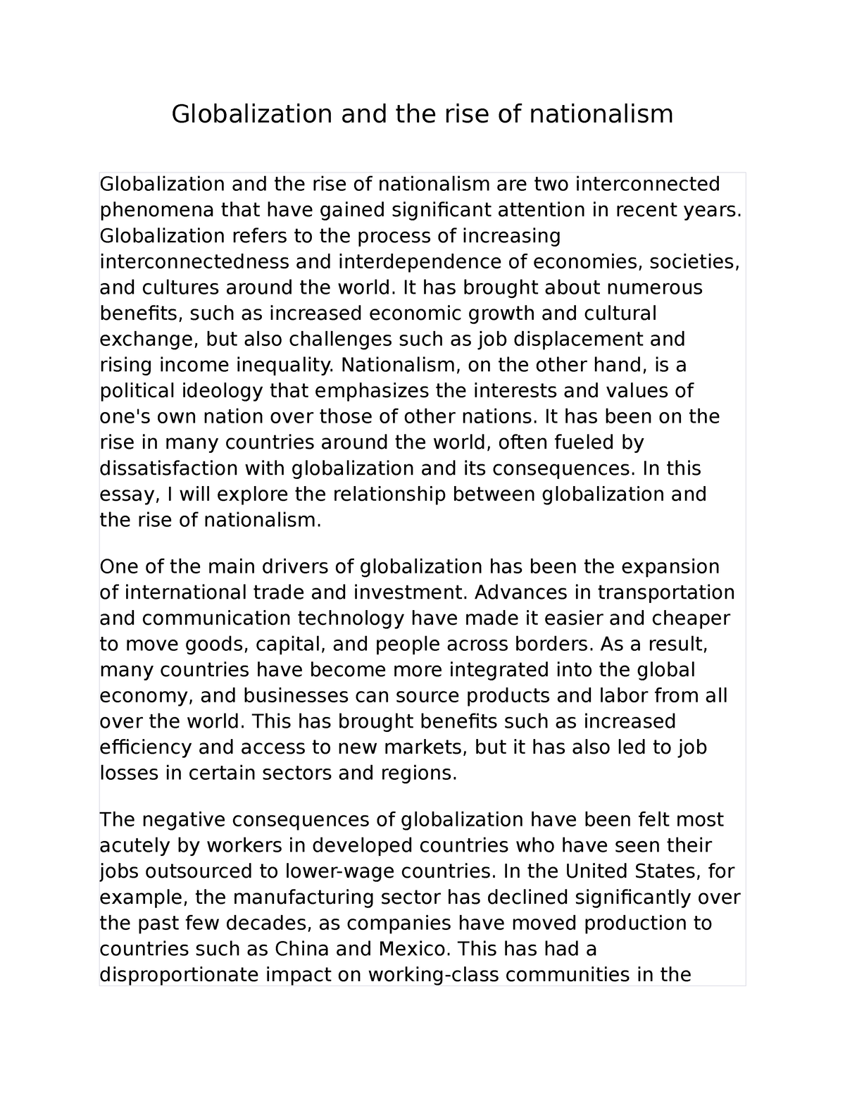 essay on globalisation vs nationalism