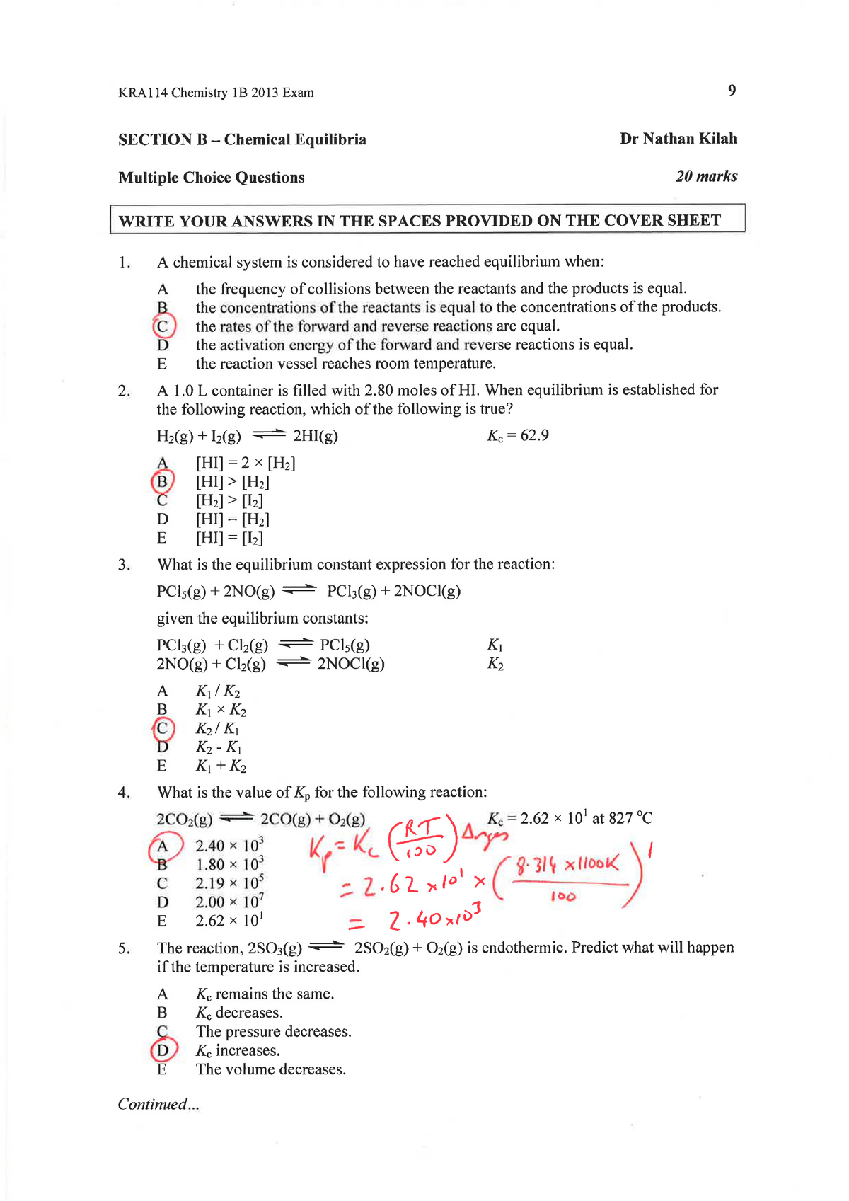 Exam October 2013, Questions And Answers - KRA114 Chemistry 1B 2013 ...