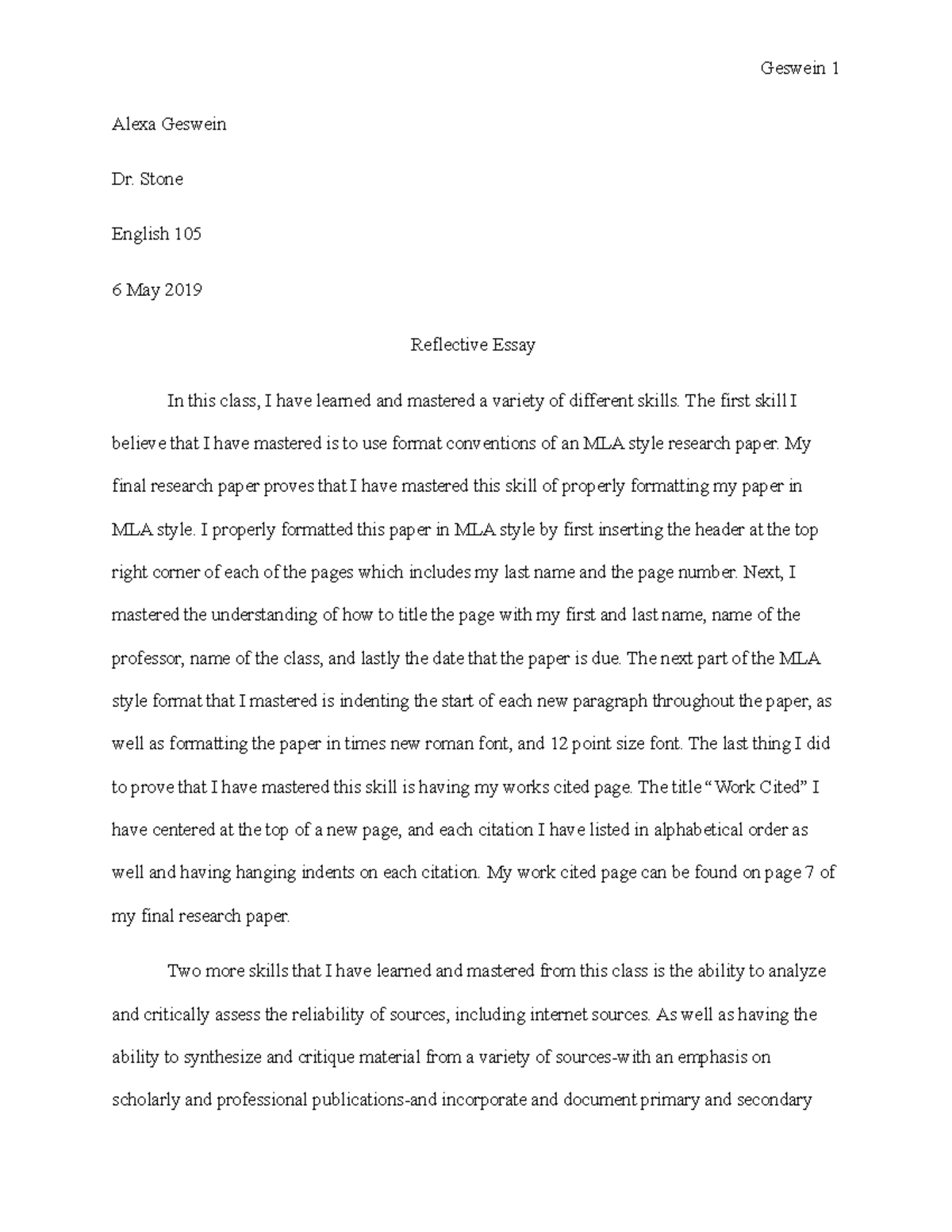 research reflective essay