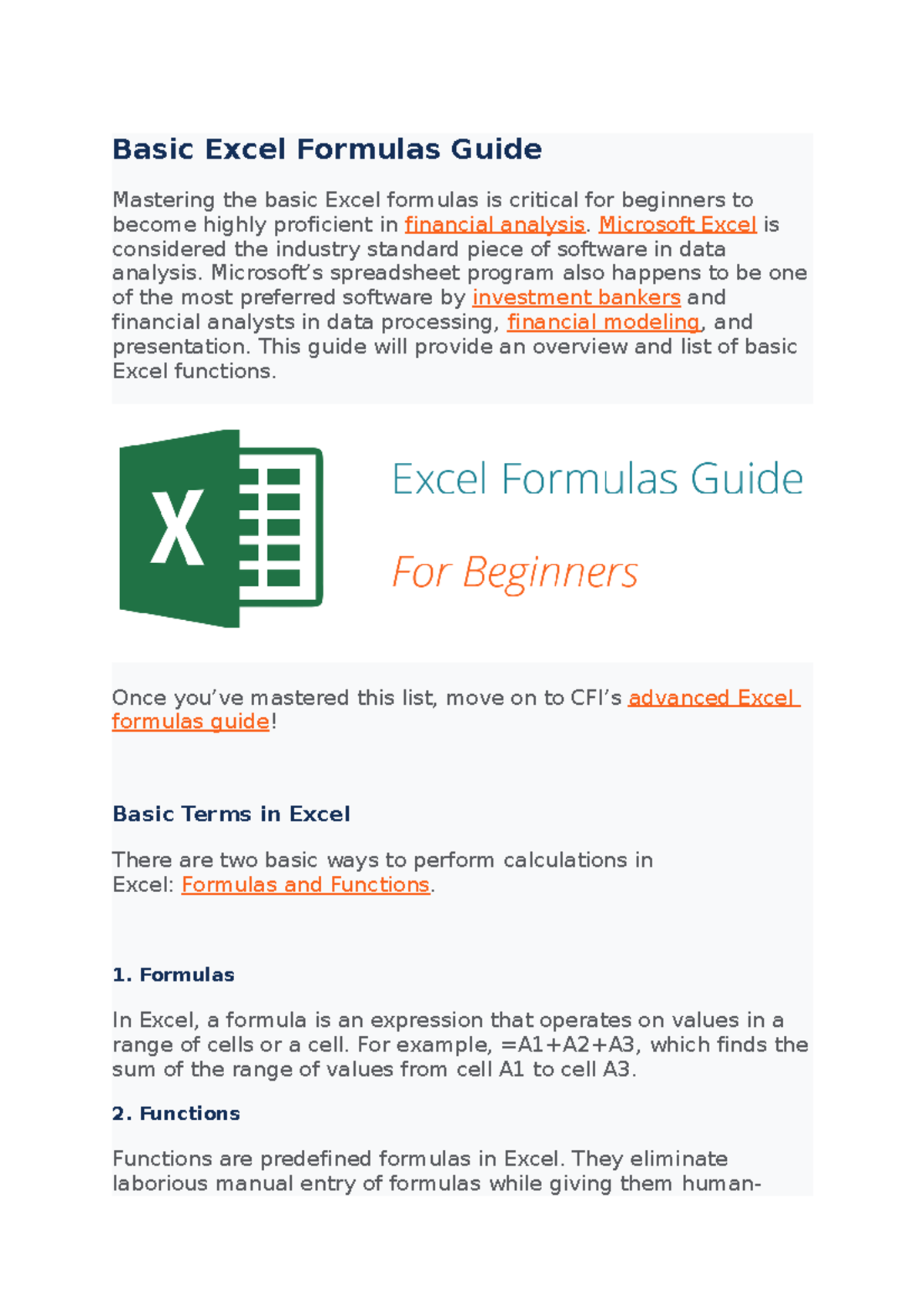 computer apllications - Basic Excel Formulas Guide Mastering the basic ...