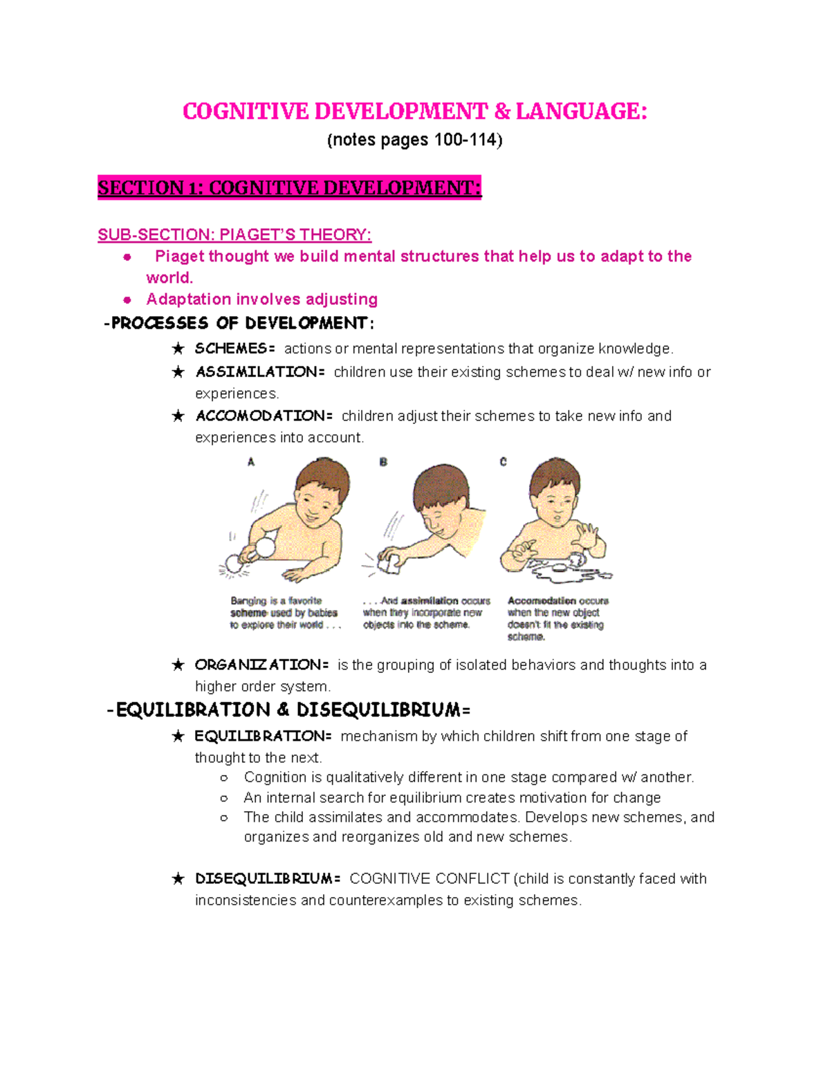 Cognitive Development & Language Notes - COGNITIVE DEVELOPMENT ...