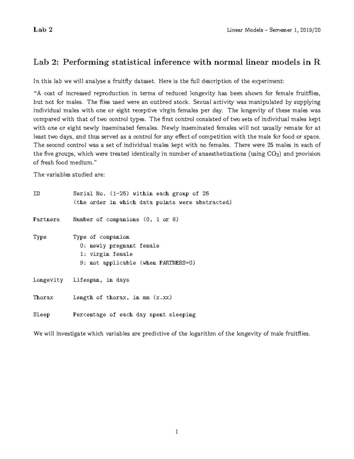 Lab2 - Questions From Lab 2 - Lab 2 Linear Models – Semester 1, 2019 ...