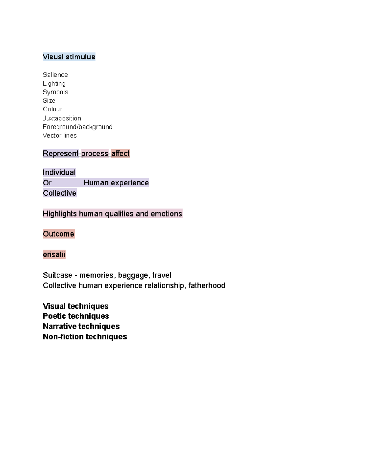 ENG rolling doc term 3 - billy elliot paper 1 notes - Visual stimulus ...