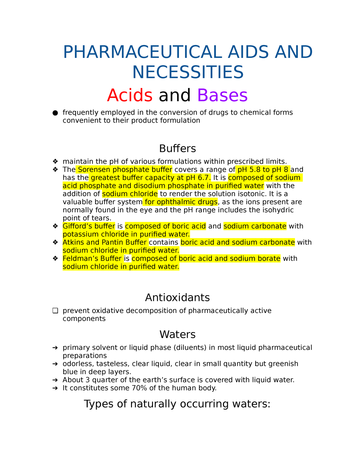 assignment on pharmaceutical aids