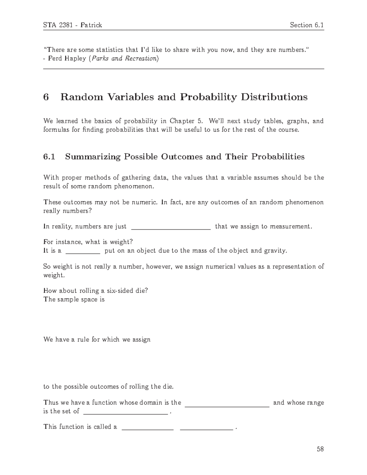 058 - 079 Chapter 6 - Class notes - “There are some statistics that I’d ...