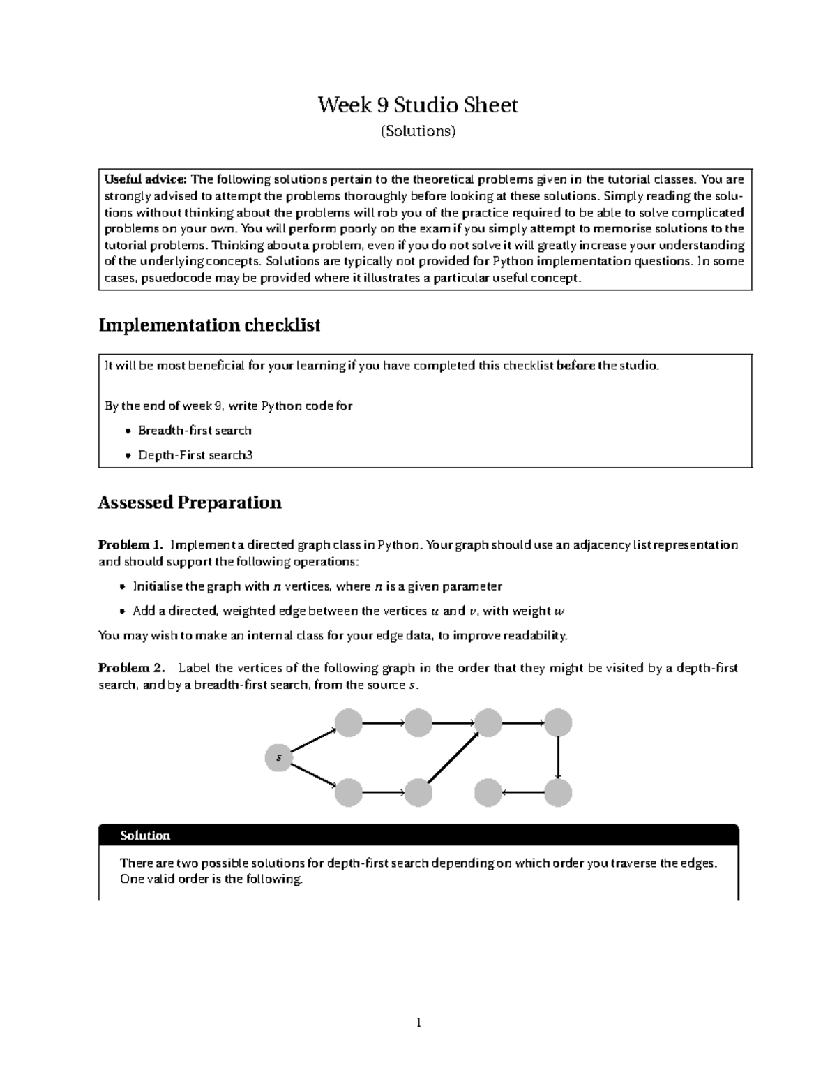 Studio Week 9-12 - Week 9 Studio Sheet (Solutions) Useful advice: The ...