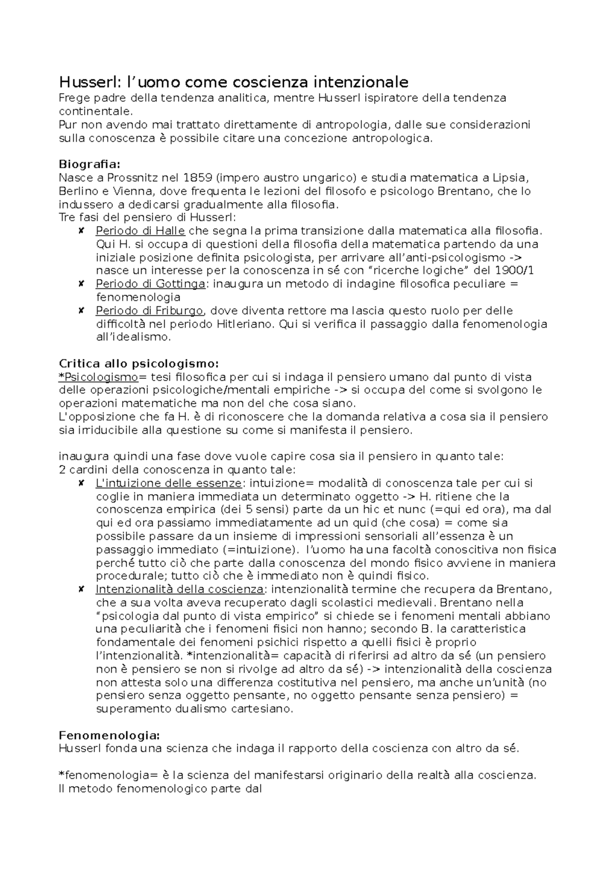 Husserl appunti Husserl l’uomo come coscienza intenzionale Frege