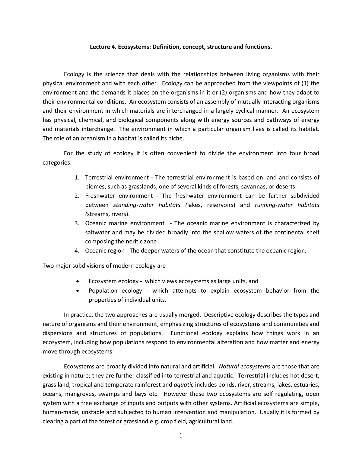 Lec04 - Biology Notes - Lecture 4. Ecosystems: Definition, Concept ...