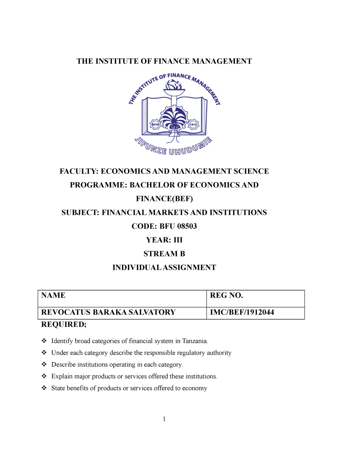 financial-market-institutions-individual-assignment-by-revocatus-b