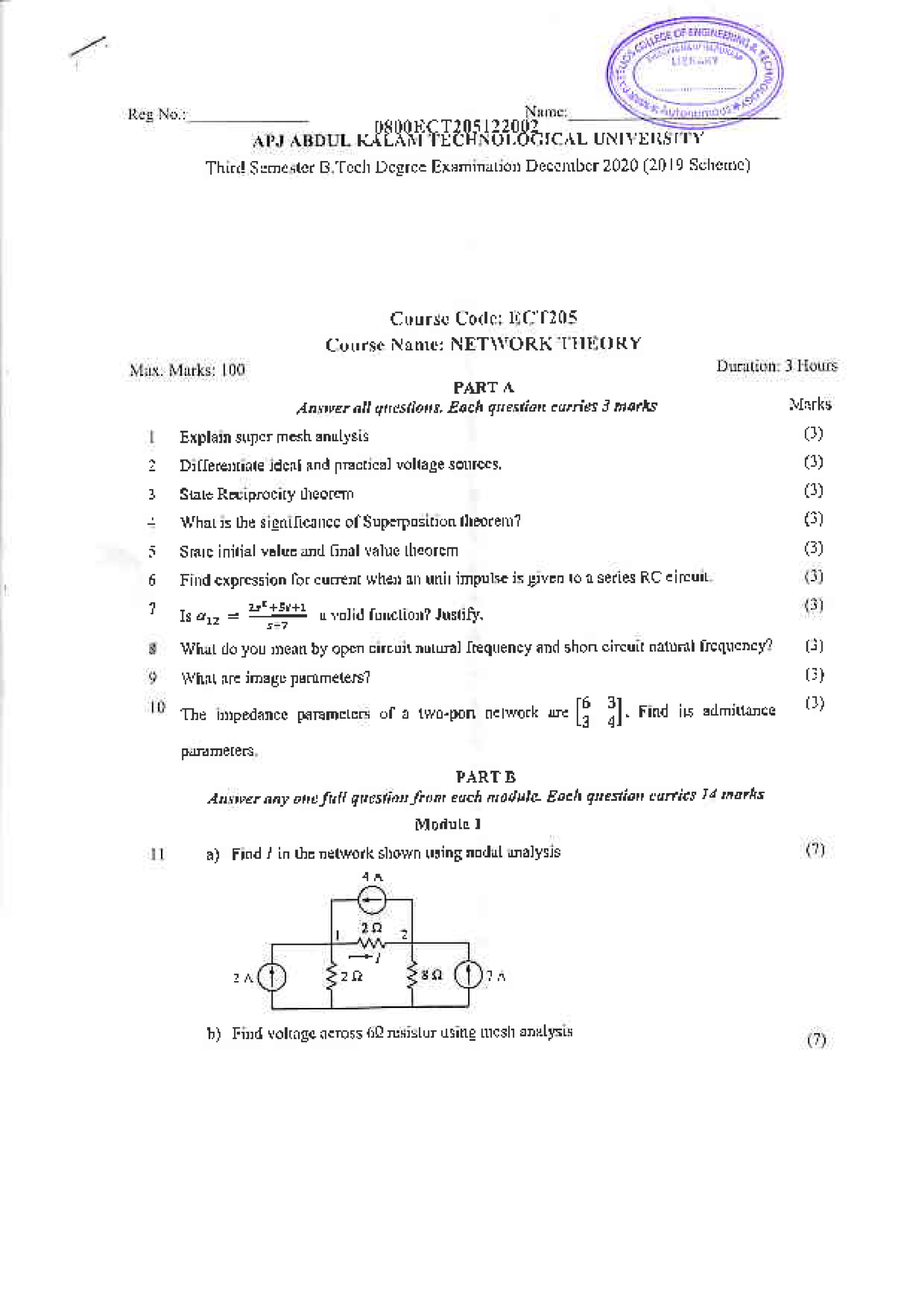 Ect205 B - Network Theory - Lal=::-!dJ,fuallj {ry D +oi. Eli Dtil IE$r ...