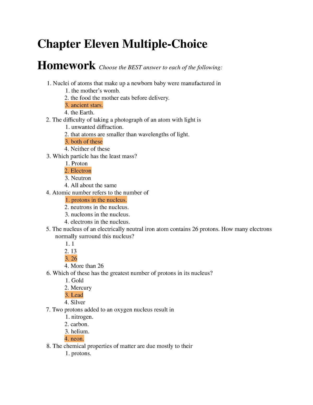 chapter 11 homework answer key