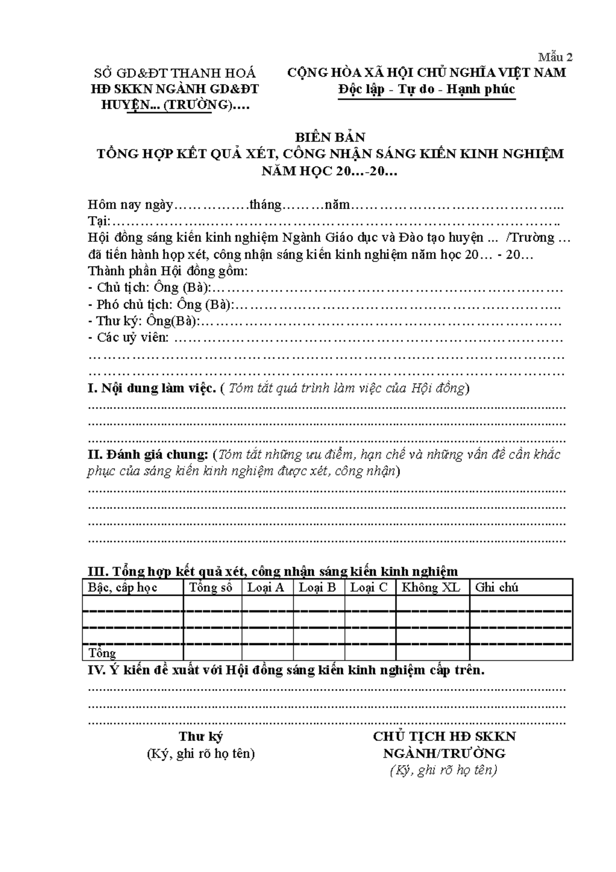 Mau 2-Bien ban tong hop ket qua xet, cong nhan skkn - Mẫu 2 SỞ GD&ĐT