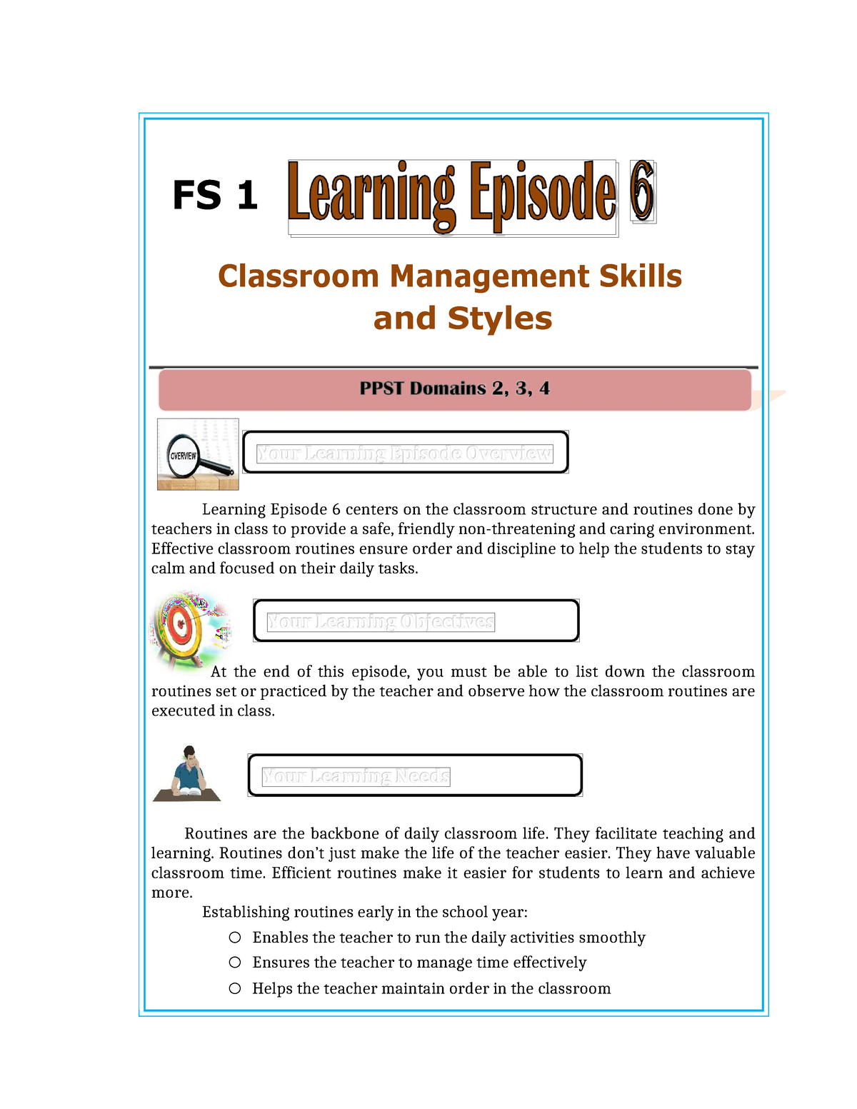 FS1- Episode-6 - FS 1 Classroom Management Skills and Styles Learning ...