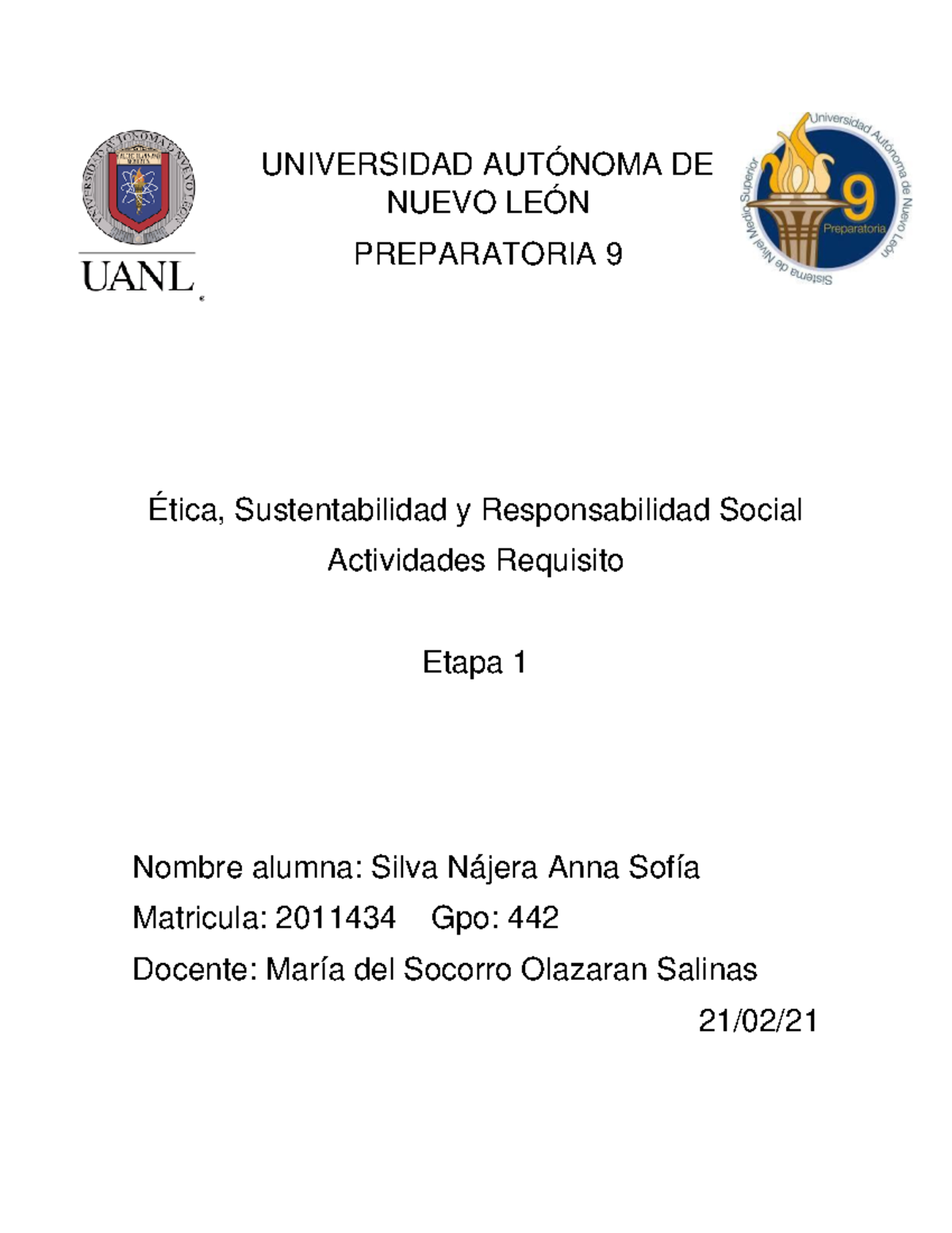 Actividad de Requisito Etapa 1 PdV - UNIVERSIDAD AUTÓNOMA DE NUEVO LEÓN ...