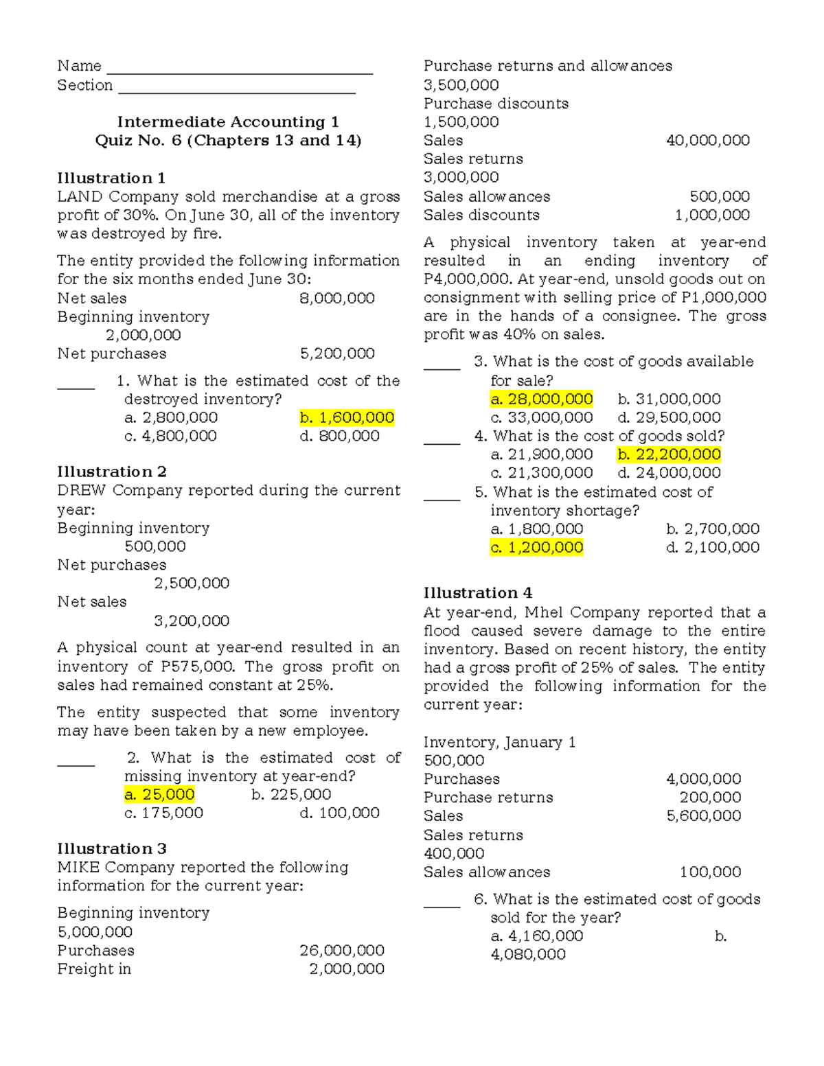 IA-Quiz6 ans - Intermediate accounting 3 - Name ...