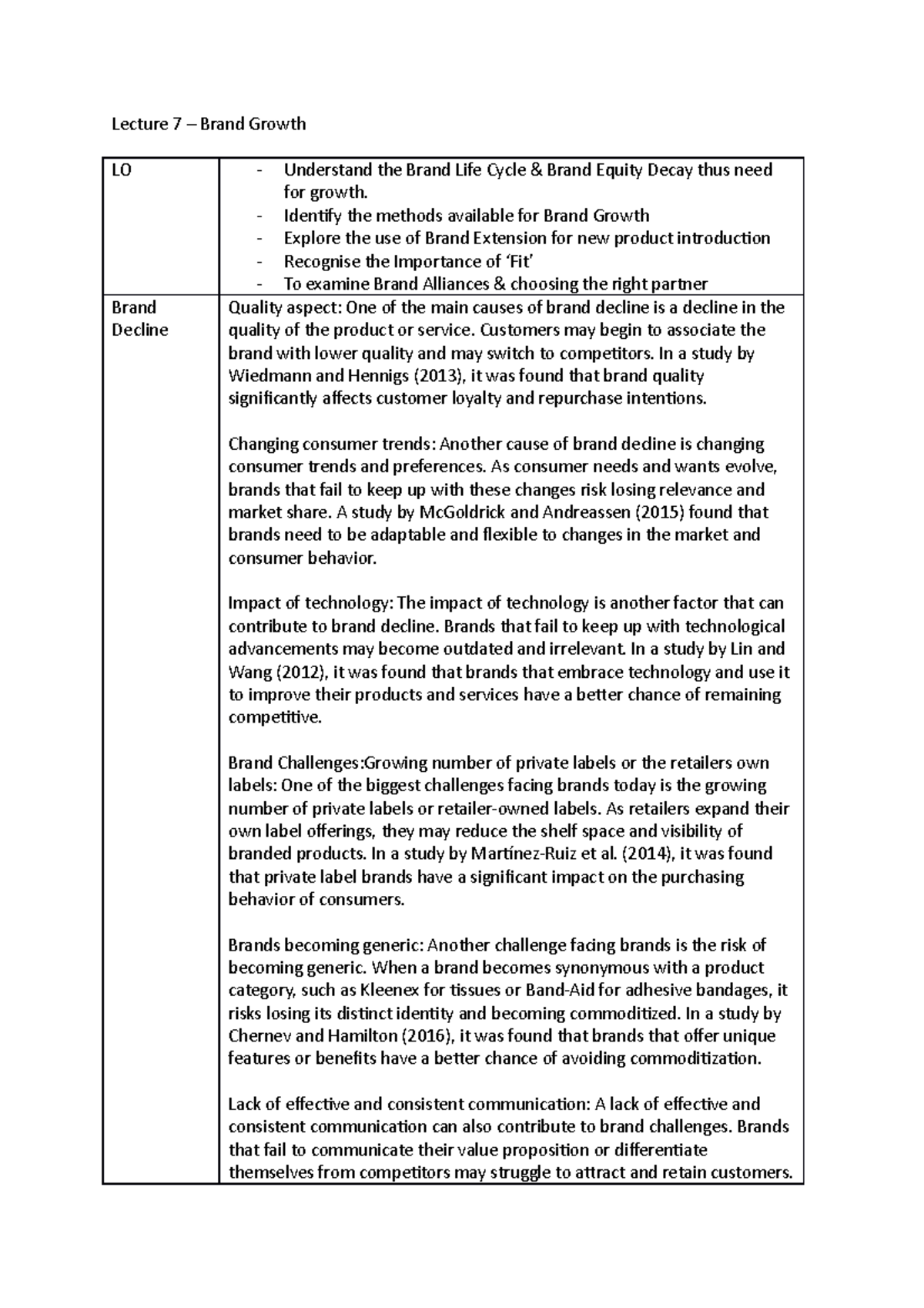 Lecture Seven - Brand Growth - Lecture 7 – Brand Growth LO - Understand ...