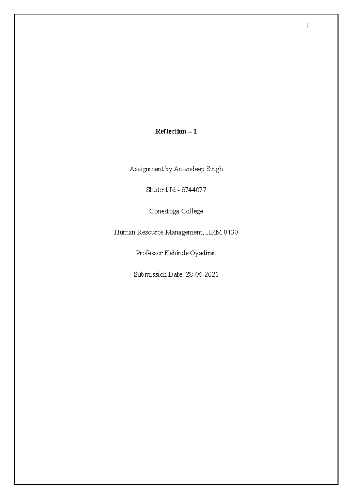 Hrm Reflection - 1 - Reflection – 1 Assignment by Amandeep Singh ...