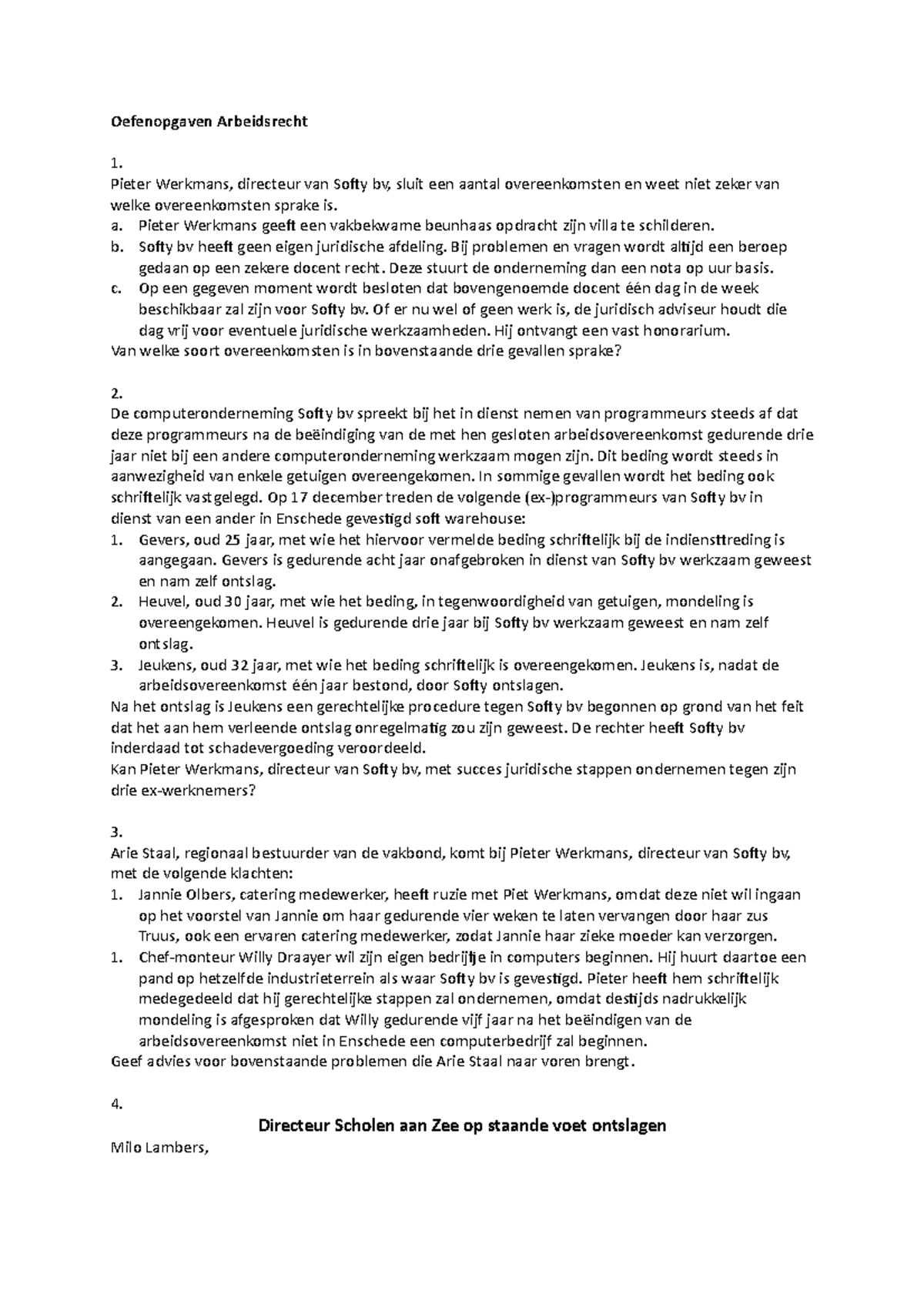 Oefenopgaven Arbeidsrecht Met Antwoorden - Oefenopgaven Arbeidsrecht ...