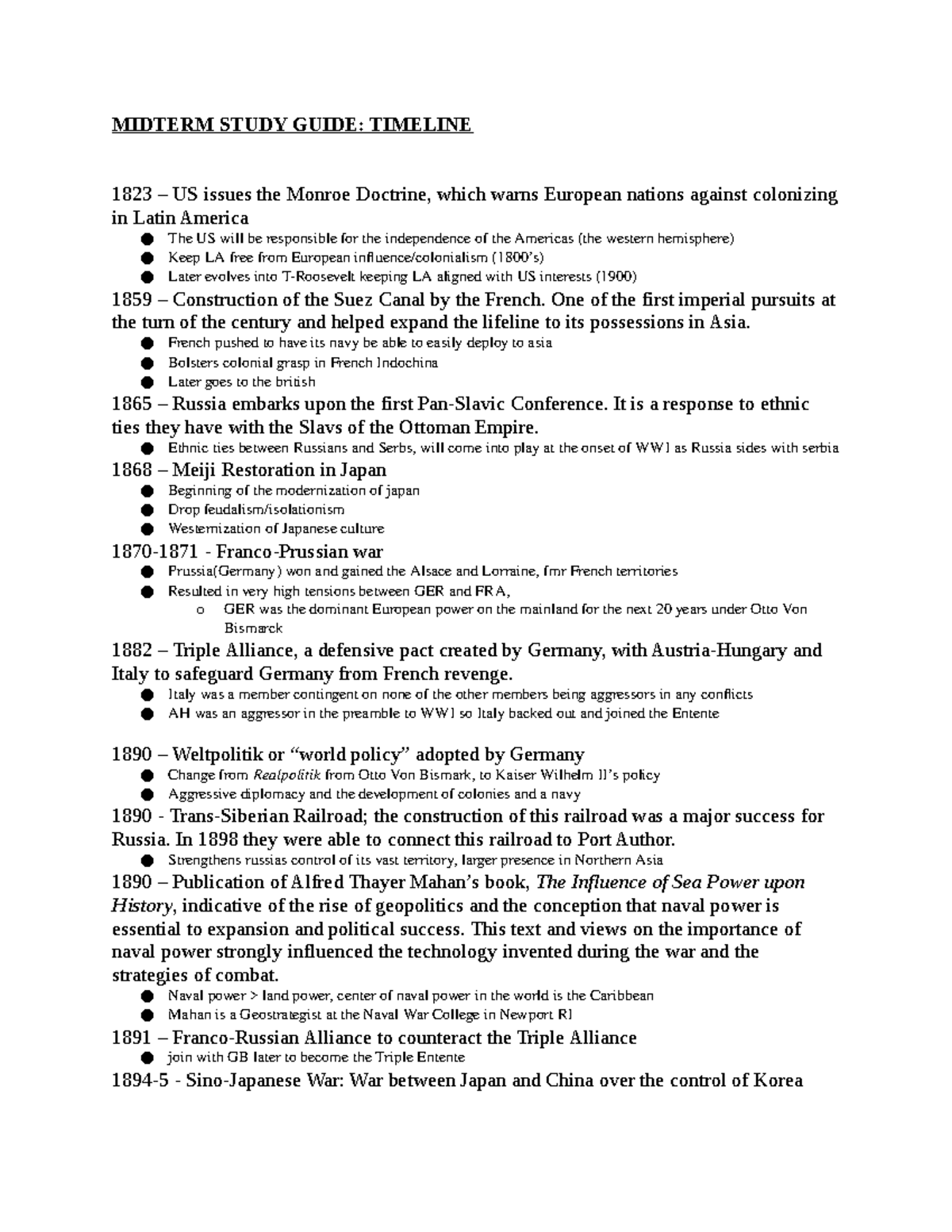 IR 349 Mid Term Study Timeline - MIDTERM STUDY GUIDE: TIMELINE 1823 ...