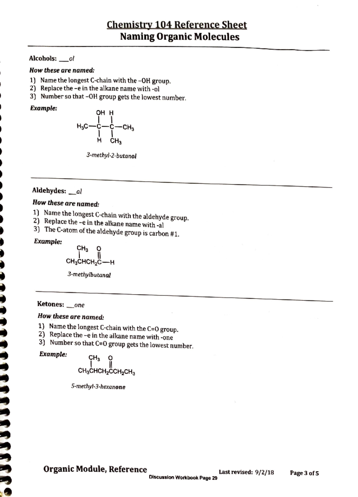 Chem Reference Sheets - Chemistry 104 Reference Sheet Naming Organic ...