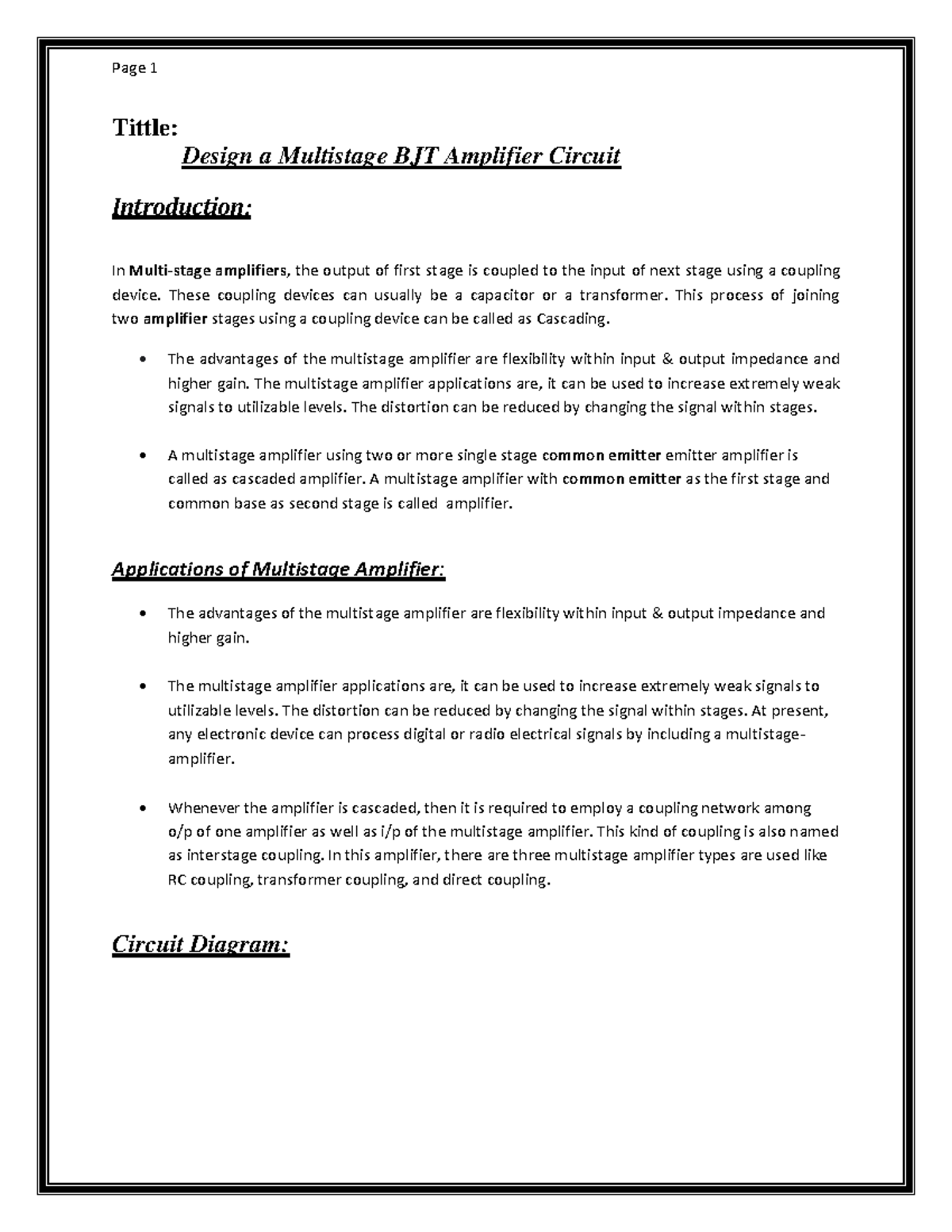 Lab 5 working or conclusion Tittle Design a Multistage BJT