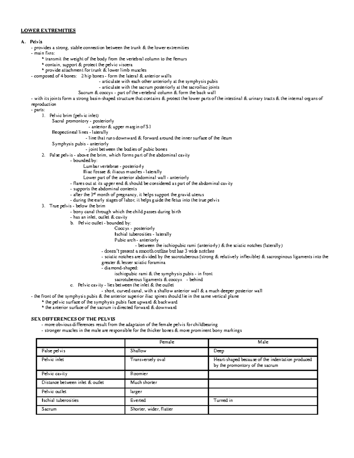 Skeletal: Lower Ex - LOWER EXTREMITIES A. Pelvis - provides a strong ...
