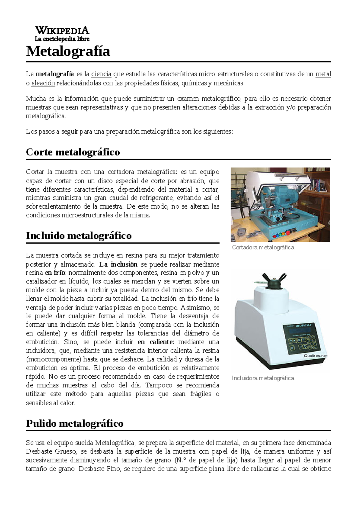 Metalografía WKPD - Cortadora metalográfica Incluidora metalográfica ...