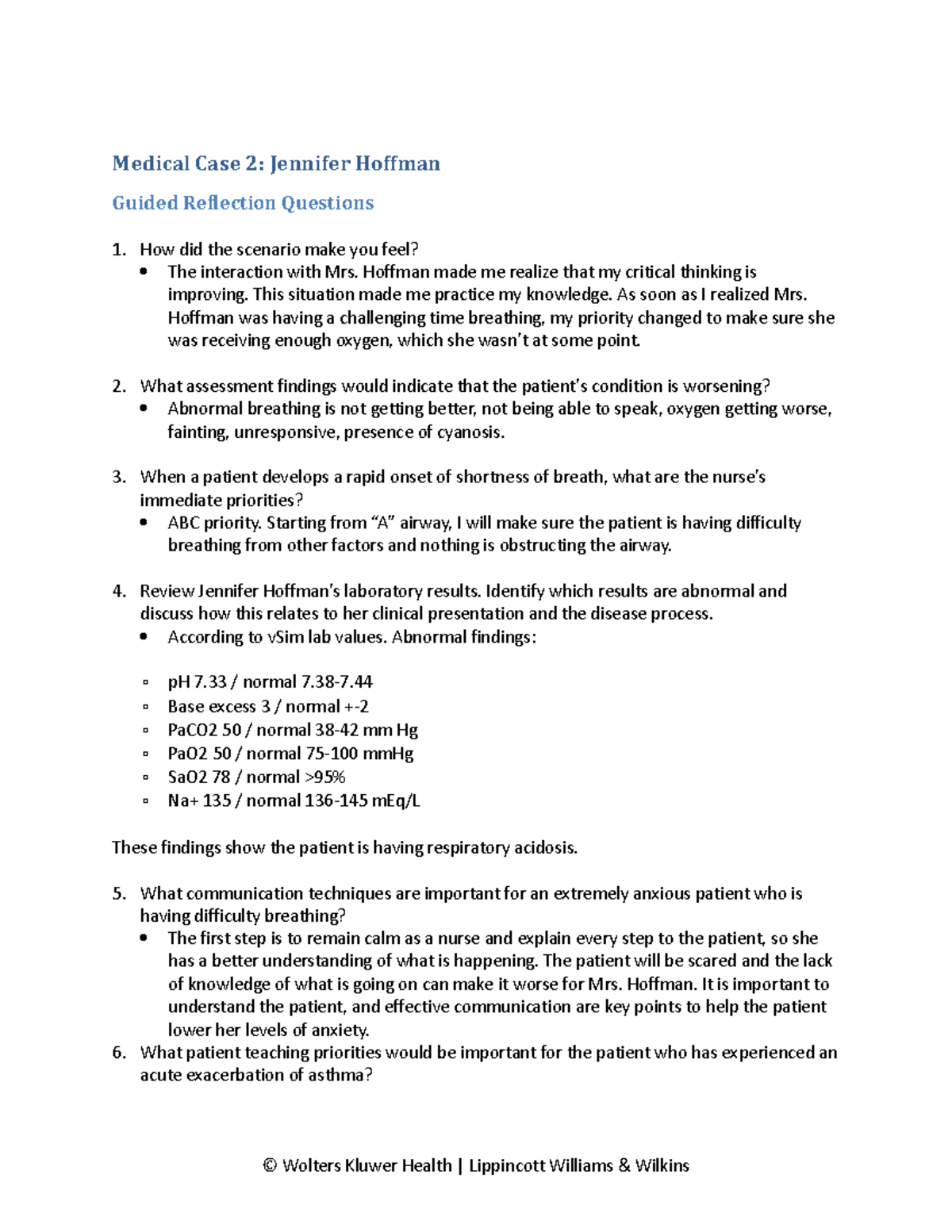 Debriefing Jennifer Hoffman (1) (1) Medical Case 2 Jennifer Hoffman