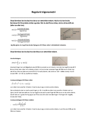 Trigonometri Setninger - Regelark Trigonometri