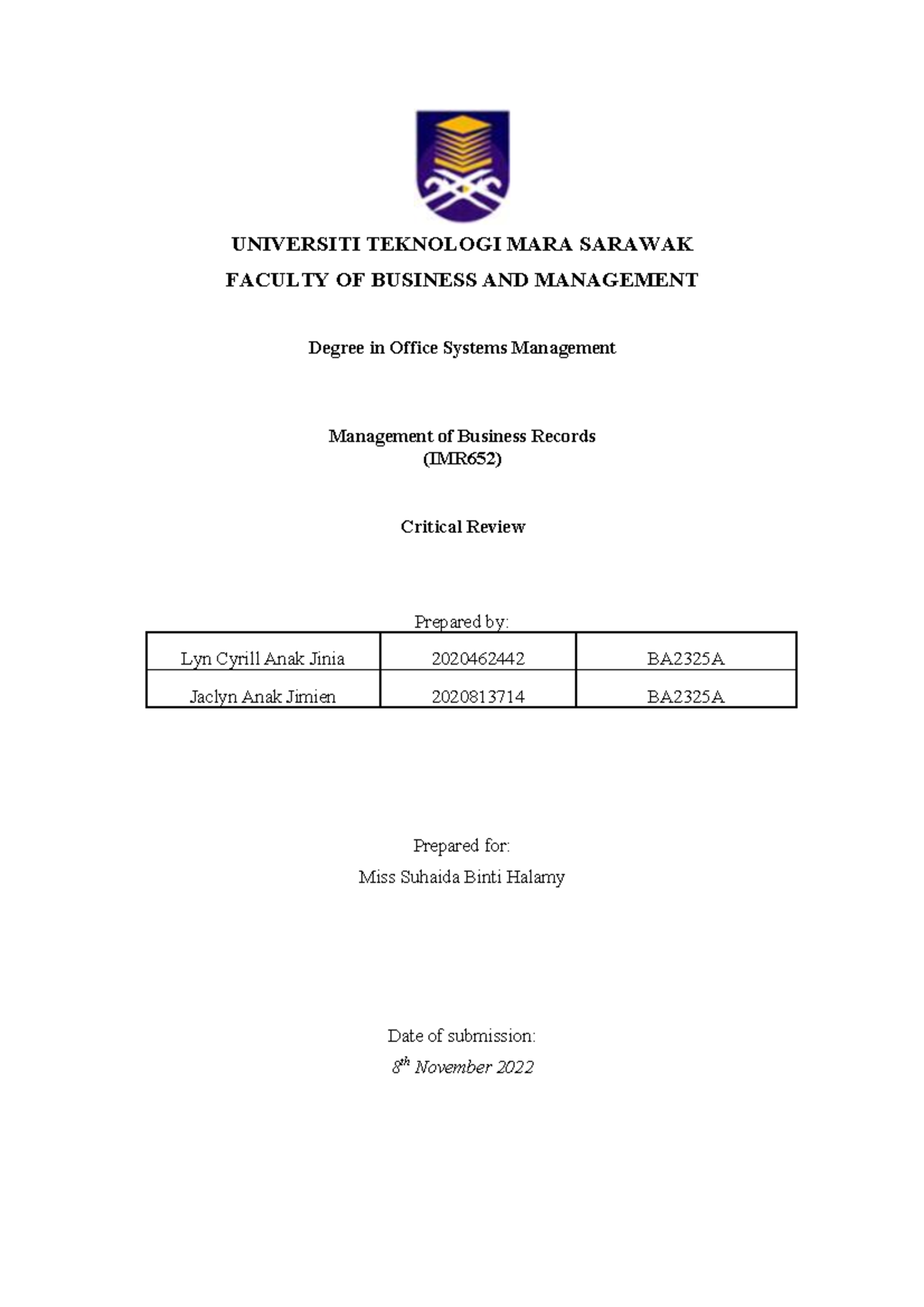 BA2325A LYN Cyrill Jaclyn Critical Review - UNIVERSITI TEKNOLOGI MARA ...