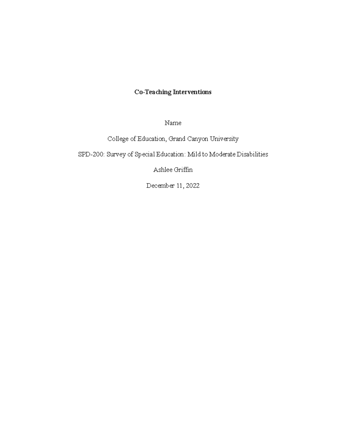 Coteaching Interventions - Co-Teaching Interventions Name College of ...