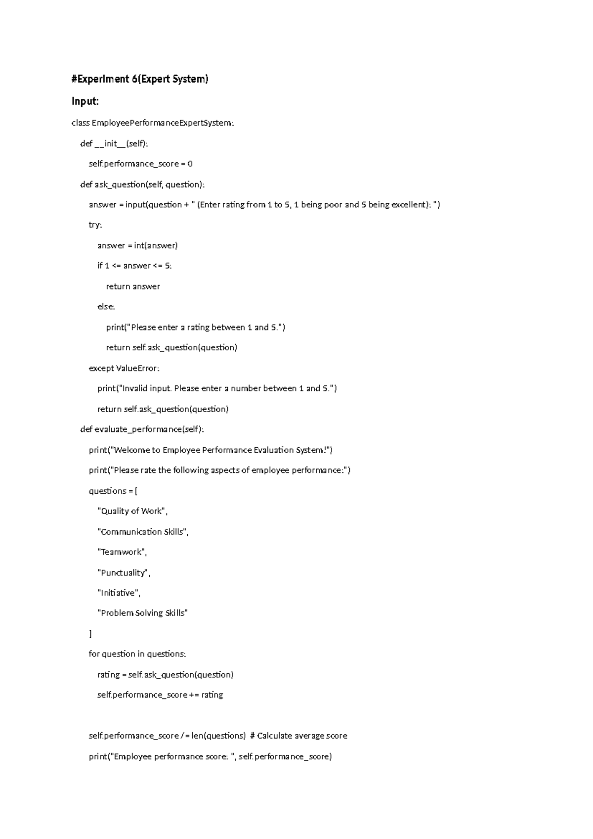 LP2 assignment 6 - #Experiment 6(Expert System) Input: class ...