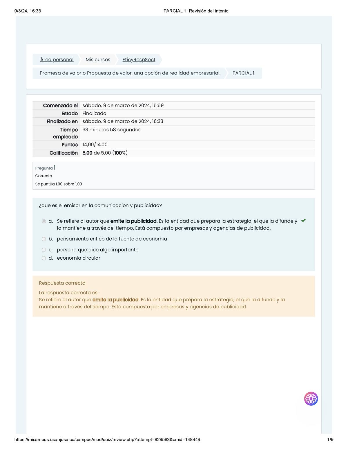 Parcial 1 Revisión Del Intento Etica Y Responsabilidad Social Empresarial Y 50 Albert 3753