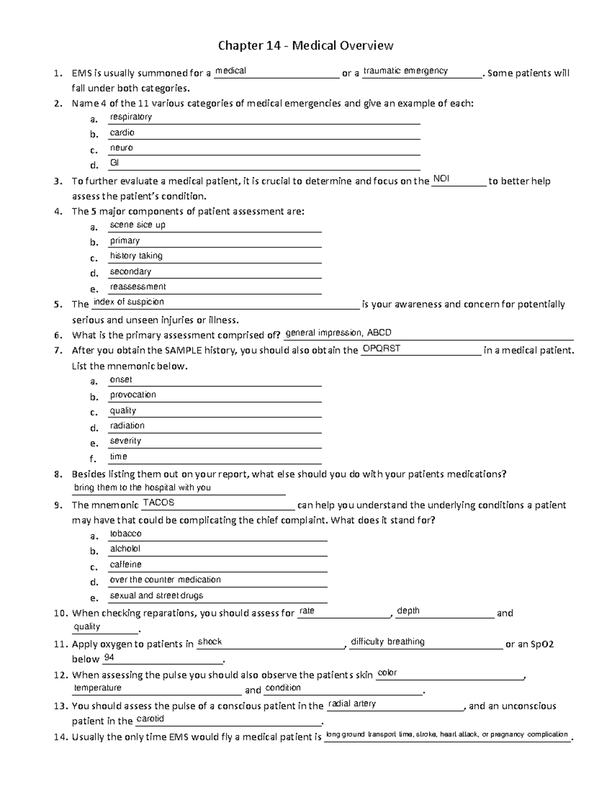 Chapter 14 Medical Overview Worksheet - Chapter 14 - Medical Overview ...