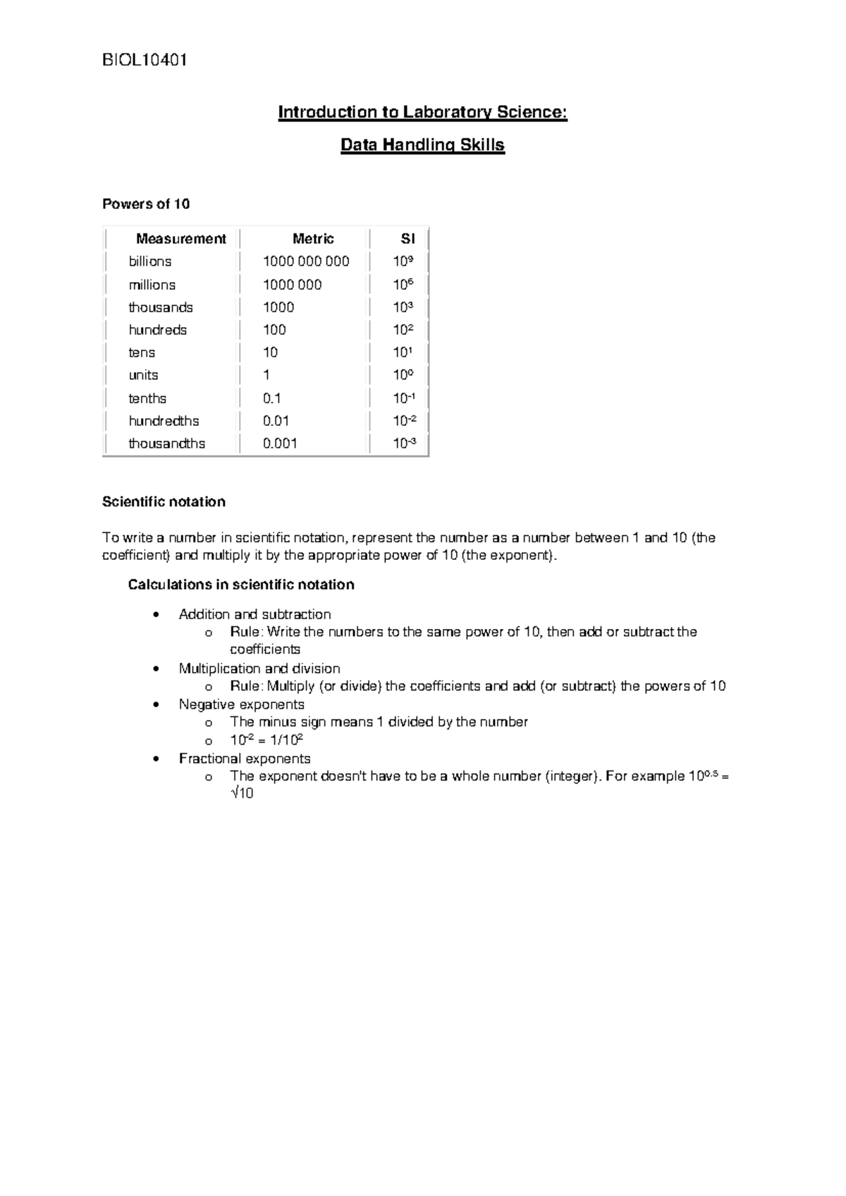 Data Handling Skills - Calculations in scientific notation Addition and ...